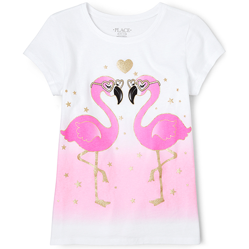 

Girls Glitter Flamingos Graphic Tee - White T-Shirt - The Children's Place