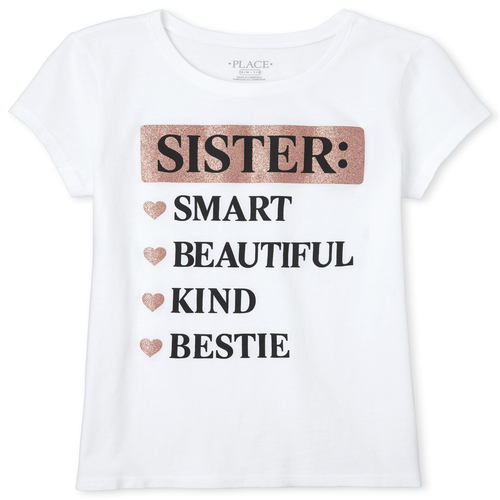 

s Glitter Sister Graphic Tee - White T-Shirt - The Children's Place