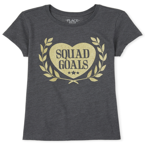 

Girls Glitter Squad Goals Graphic Tee - Gray T-Shirt - The Children's Place