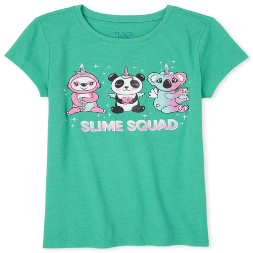 

s Glitter Pandacorn Slime Squad Graphic Tee - Green T-Shirt - The Children's Place