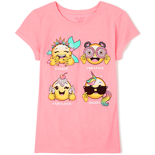 

Girls Glitter Emoji Graphic Tee - Pink T-Shirt - The Children's Place