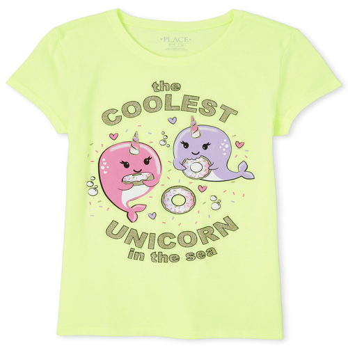 

Girls Glitter Narwhal Graphic Tee - Green T-Shirt - The Children's Place