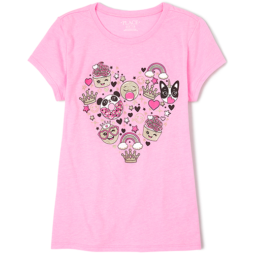 

Girls Glitter Dessert Emoji Heart Graphic Tee - Pink T-Shirt - The Children's Place