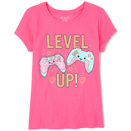 

Girls Glitter Video Game Graphic Tee - Pink T-Shirt - The Children's Place