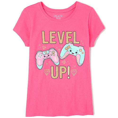 

Girls Glitter Video Game Graphic Tee - Pink T-Shirt - The Children's Place