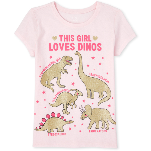 

s Glitter Dino Graphic Tee - Pink T-Shirt - The Children's Place