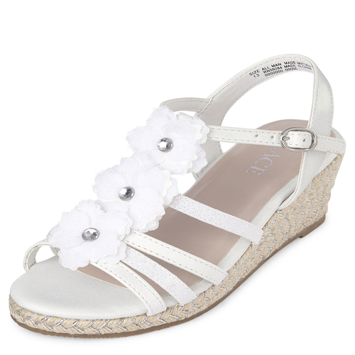 

Girls Glitter Flower Wedge Sandals - White - The Children's Place