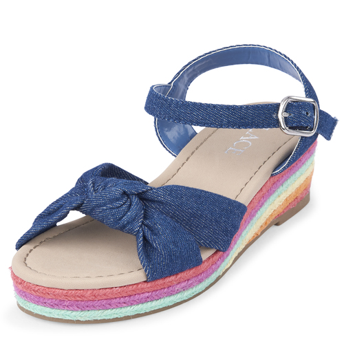 

Girls Rainbow Wedge Sandals - Denim - The Children's Place