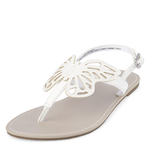 

Girls Butterfly T-Strap Sandals - White - The Children's Place
