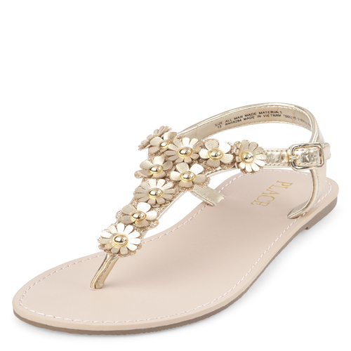 

Girls Metallic Glitter Flower T-Strap Sandals - The Children's Place