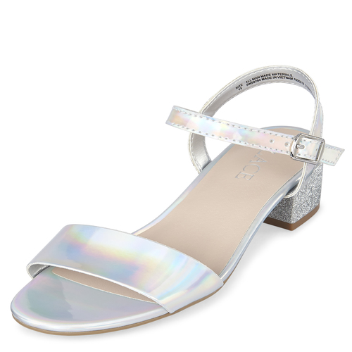 

Girls Holographic Low Heel Sandals - Metallic - The Children's Place