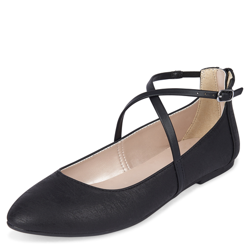 

Girls Cross Strap Ballet Flats - Black - The Children's Place