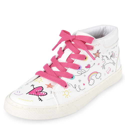 

Girls Unicorn Doodle Hi Top Sneakers - White - The Children's Place