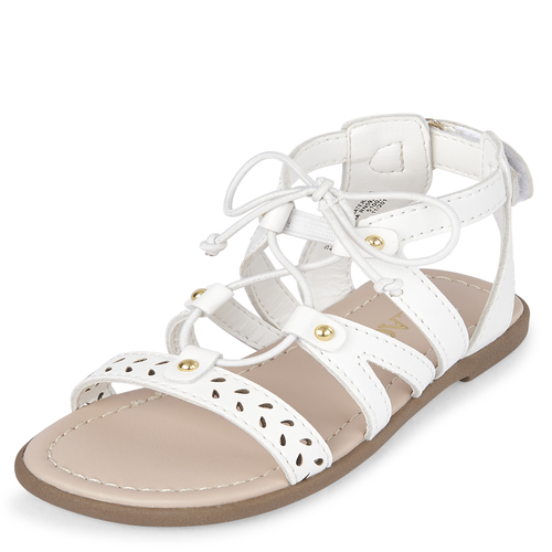 

Baby Girls Toddler Laser Cut Gladiator Sandals - White - The Children's Place