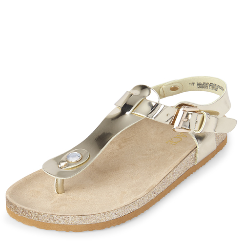 

Girls Glitter Metallic T-Strap Sandals - The Children's Place