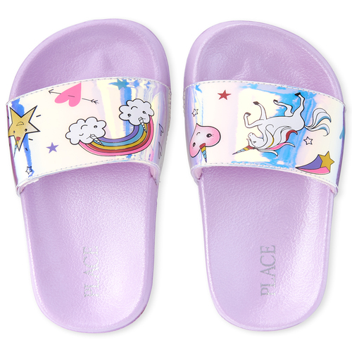 

Girls Holographic Rainbow Slides - Metallic Sandals - The Children's Place
