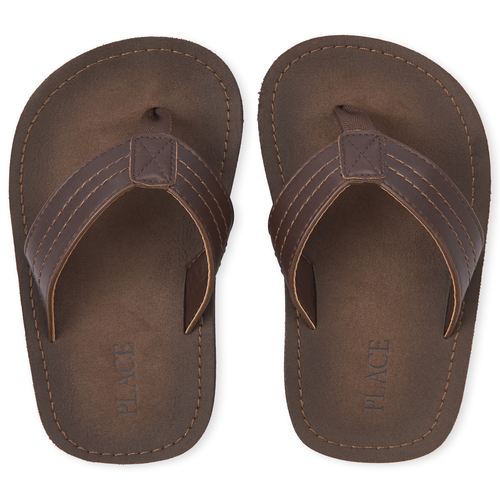 Boys Faux Leather Flip Flops