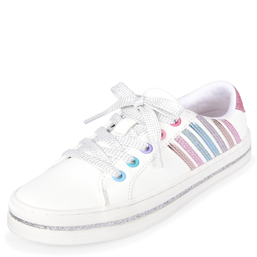 

Girls Glitter Striped Low Top Sneakers - White - The Children's Place