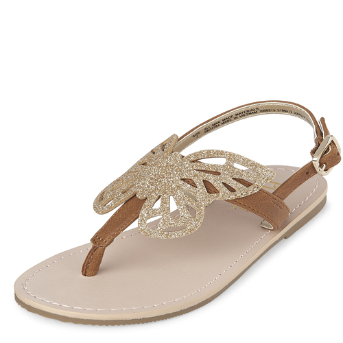 

Baby Girls Toddler Glitter Butterfly T-Strap Sandals - Tan - The Children's Place