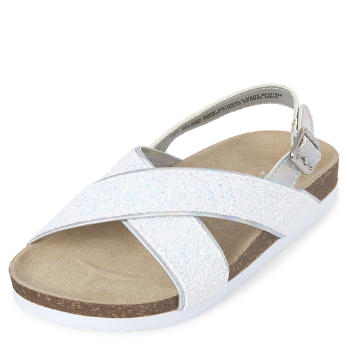 

Baby Girls Toddler Glitter Slides - White Sandals - The Children's Place