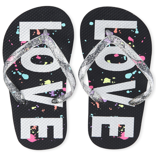 

Girls Love Paint Splatter Flip Flops - Black - The Children's Place