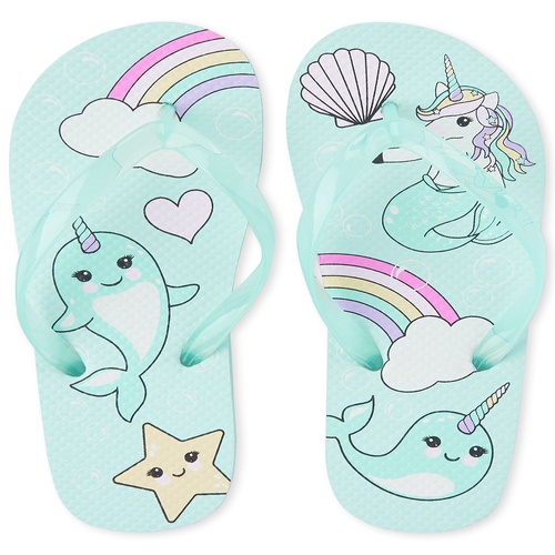 

Girls Narwhal Flip Flops - Blue - The Children's Place