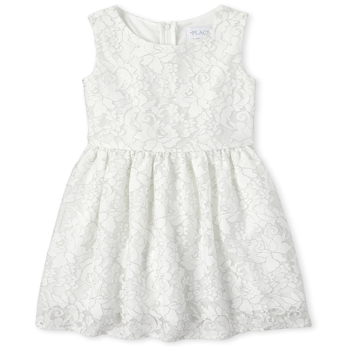 

Girls Glitter Lace Dress - White - The Children's Place