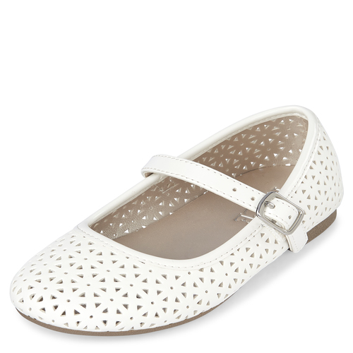 

Baby Girls Toddler Laser Cut Ballet Flats - White - The Children's Place