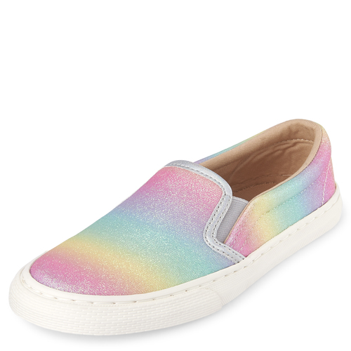 

Girls Glitter Rainbow Slip On Sneakers - Multi - The Children's Place