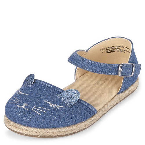 

Baby Girls Toddler Embroidered Cat Denim Espadrilles - The Children's Place