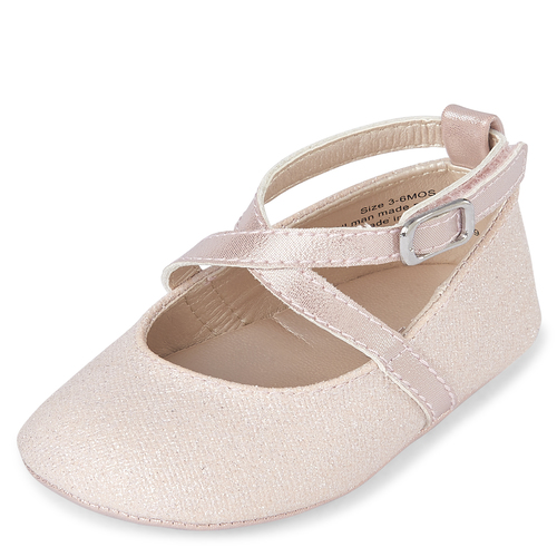 

Newborn Baby Glitter Cross Strap Ballet Flats - Pink - The Children's Place