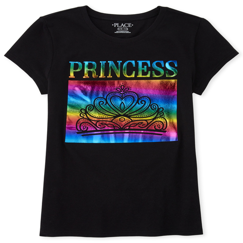 

Girls Foil Princess Graphic Tee - Black T-Shirt - The Children's Place