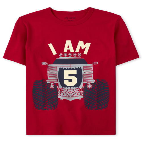 

s Boys Birthday Monster Truck Graphic Tee - Red T-Shirt - The Children's Place