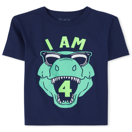 

s Boys Birthday Dino 4 Graphic Tee - Blue T-Shirt - The Children's Place