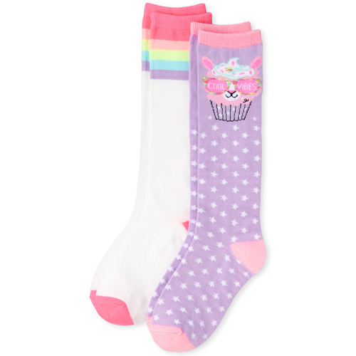 

s Llama Cupcake Striped Knee Socks 2-Pack - Multi - The Children's Place