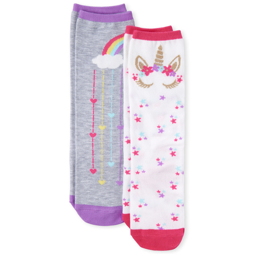 

s Glitter Unicorn Knee Socks 2-Pack - White - The Children's Place