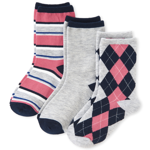 

s Boys Argyle Matching Crew Socks 3-Pack - Pink - The Children's Place