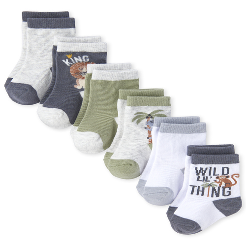 

Newborn Baby Boys Animal Midi Socks 6-Pack - Gray - The Children's Place