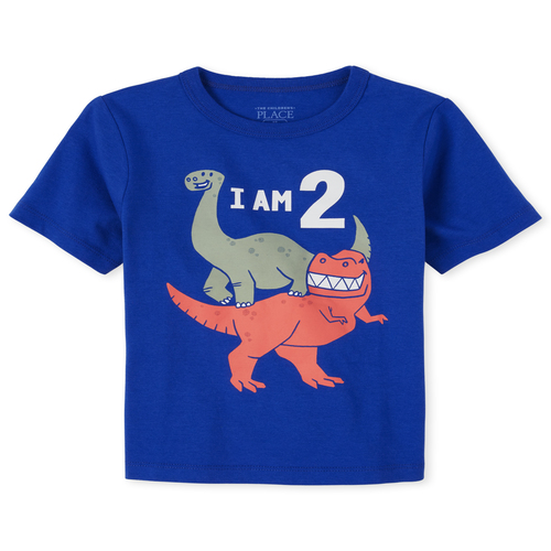 

s Toddler Boys Birthday Dino 2 Graphic Tee - Blue T-Shirt - The Children's Place