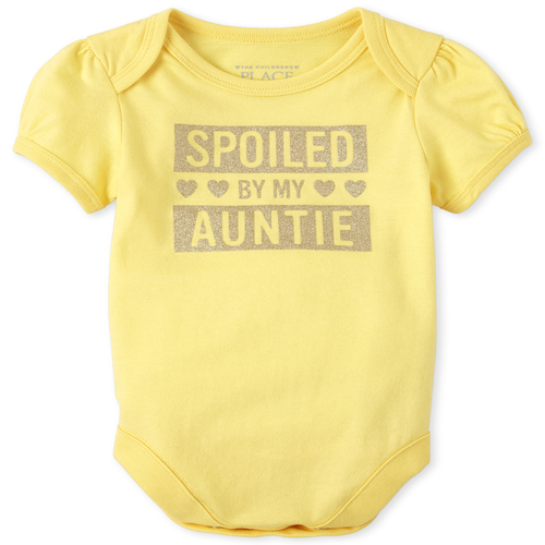 

s Baby Glitter Auntie Graphic Bodysuit - Yellow - The Children's Place