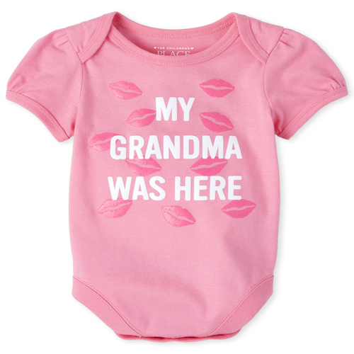 

Newborn Baby Grandma Was Here Graphic Bodysuit - Pink - The Children's Place