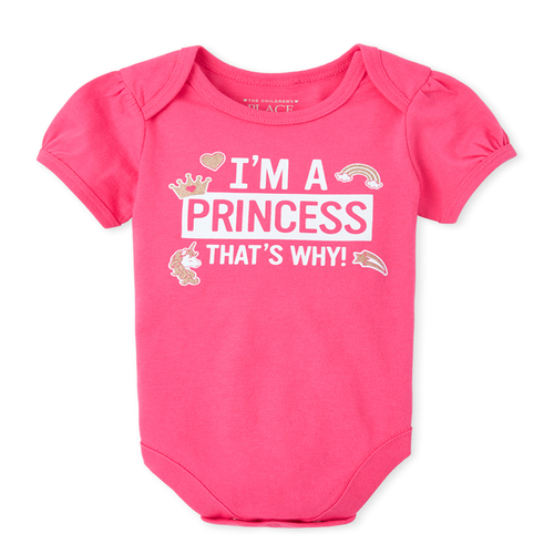 

Newborn Baby Glitter Princess Graphic Bodysuit - Pink - The Children's Place