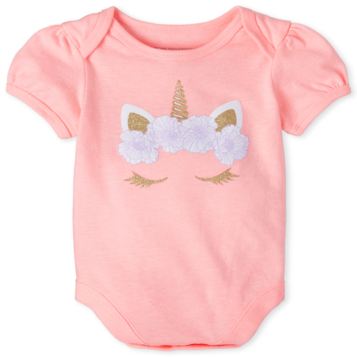 

Newborn Baby Glitter Unicorn Matching Graphic Bodysuit - Pink - The Children's Place