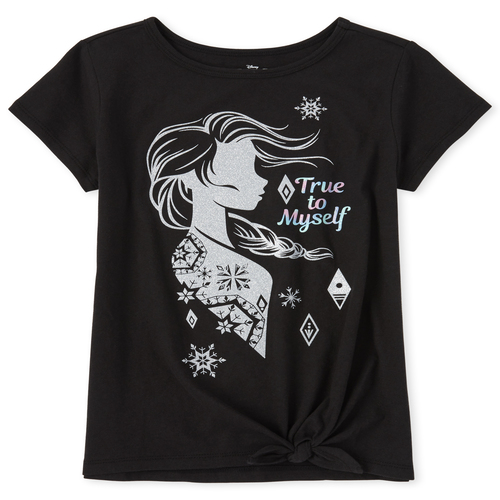 

s Disney Frozen 2 Glitter Elsa Tie Front Top - Black - The Children's Place