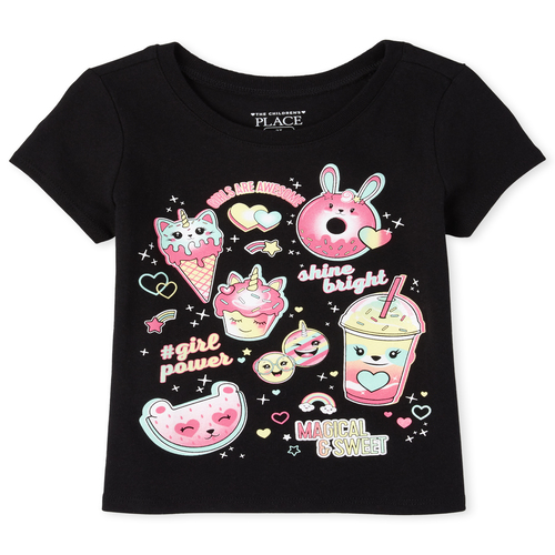 

s Baby And Toddler Glitter Caticorn Dessert Matching Graphic Tee - Black T-Shirt - The Children's Place