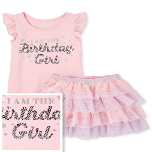 

s Baby And Toddler Embellished Birthday Girl Outfit Set - Pink - The Children's Place