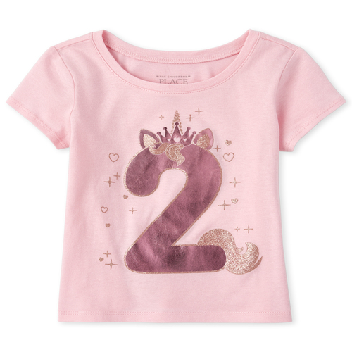 

s Toddler Birthday Glitter Unicorn 2 Graphic Tee - Pink T-Shirt - The Children's Place