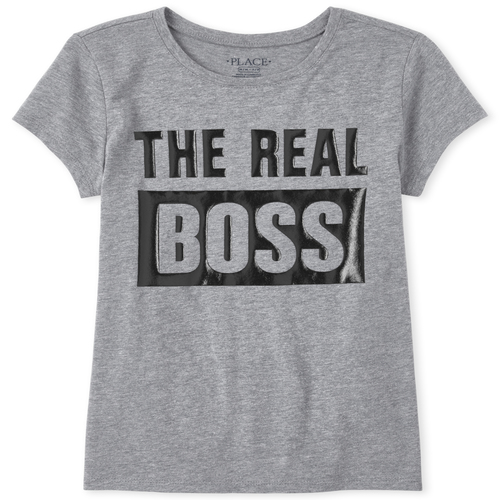 

Girls Matching Family Boss Graphic Tee - Gray T-Shirt - The Children's Place