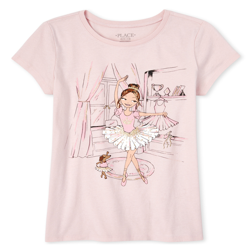 

Girls Glitter Ballerina Graphic Tee - Pink T-Shirt - The Children's Place