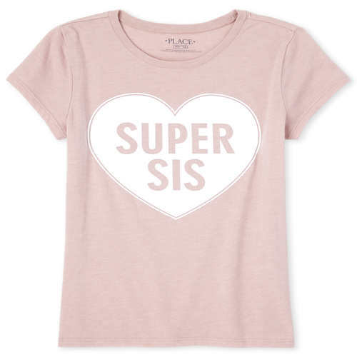 

Girls Glitter Super Sis Graphic Tee - Pink T-Shirt - The Children's Place